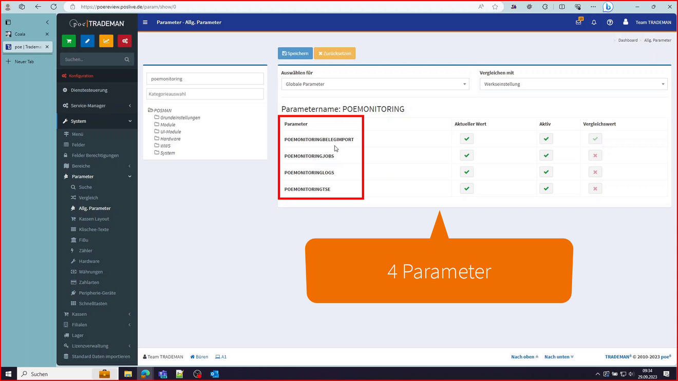 Parameter für automatische Systemmeldungen aktivieren