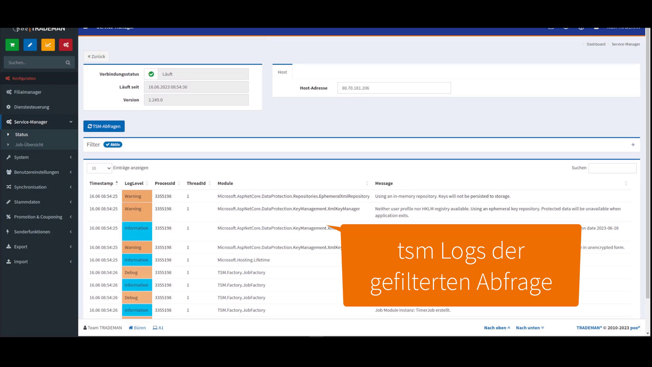 Auswahl gefilterter tsm-Logs